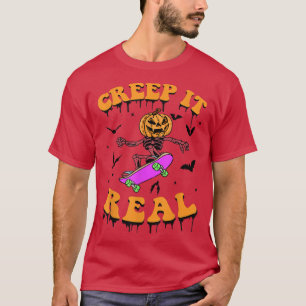 Creep It Real Pumpkin Ghost Skateboard Halloween T-Shirt