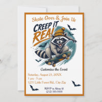 Creep It Real Racoon Skateboard Party Invitation