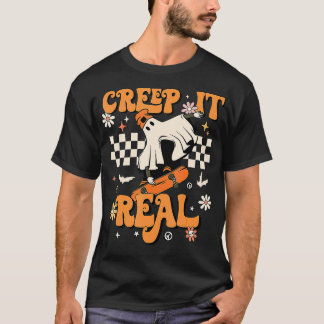 Creep It Real Retro Halloween Party Funny Ghost Sk T-Shirt