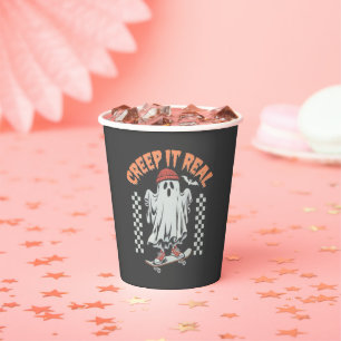 Creep It Real Retro Halloween Skate Ghost Paper Cups