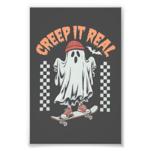 Creep It Real Retro Halloween Skate Ghost Photo Print