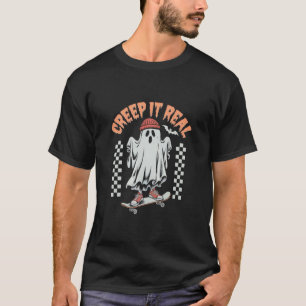 Creep It Real Retro Halloween Skate Ghost T-Shirt