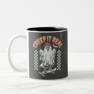 Creep It Real Retro Halloween Skate Ghost Two-Tone Coffee Mug