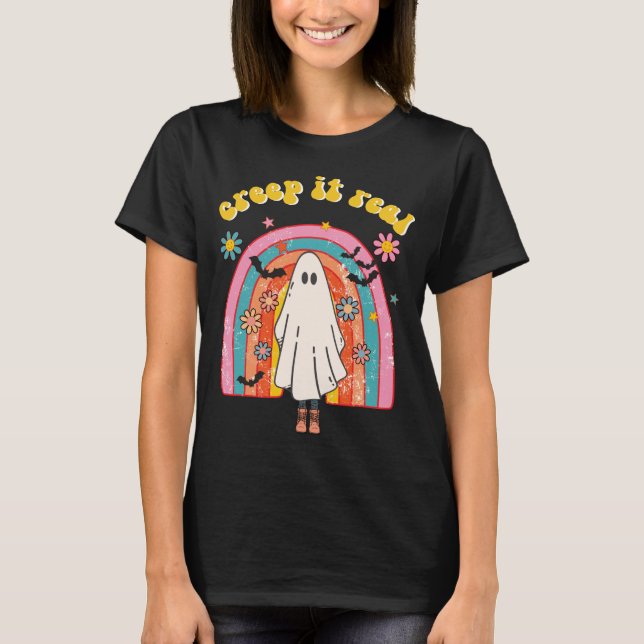 Creep It Real Retro Rainbow Halloween T-Shirt (Front)