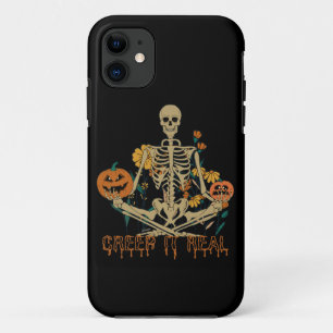 CREEP IT REAL scary Halloween skeleton pumpkin iPhone 11 Case