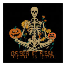 CREEP IT REAL scary Halloween skeleton pumpkin
