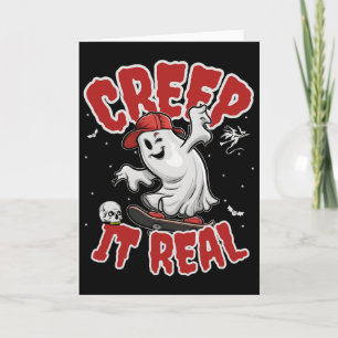 Creep It Real Skateboarding Funny Ghost Halloween Card
