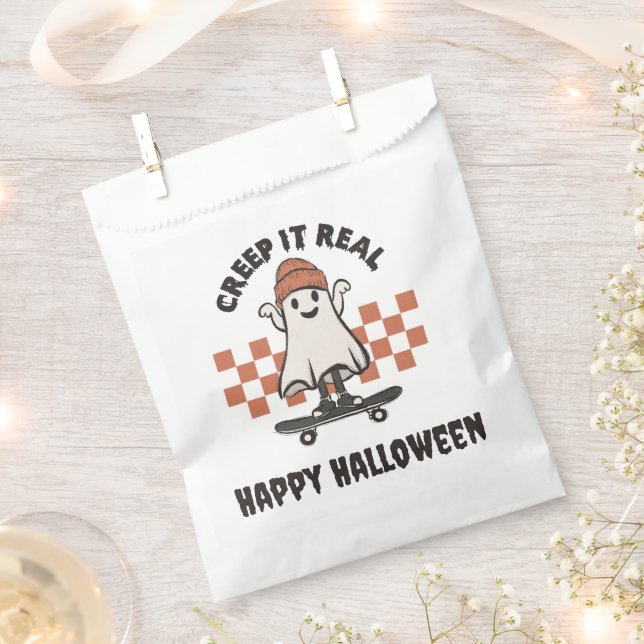 Creep it Real Skateboarding Ghost Happy Halloween Favour Bags (Clipped)