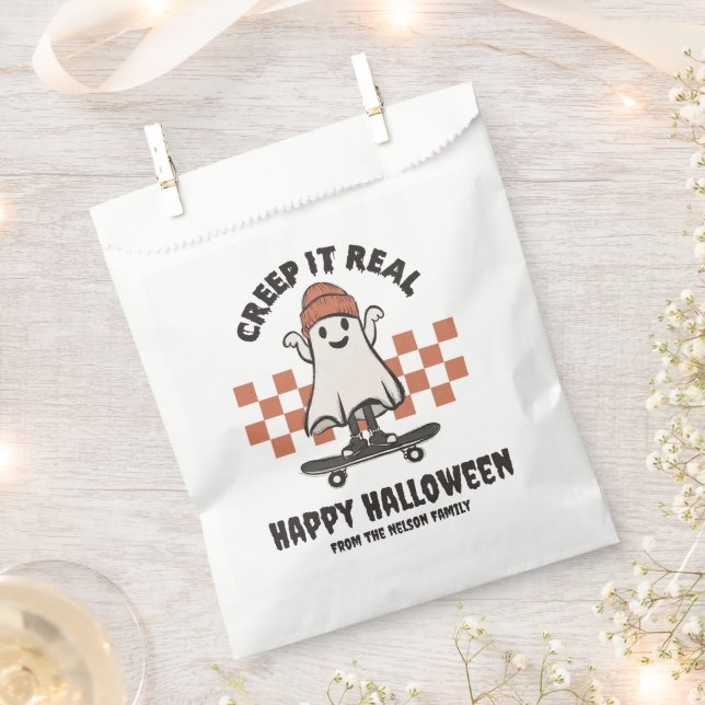 Creep it Real Skateboarding Ghost Happy Halloween Favour Bags (Clipped)