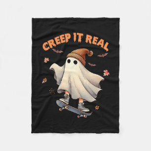 Creep It Real Skateboarding Ghost Retro Halloween Fleece Blanket