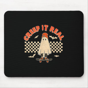 Creep It Real Skateboarding Ghost Retro Halloween Mouse Mat