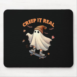 Creep It Real Skateboarding Ghost Retro Halloween Mouse Mat