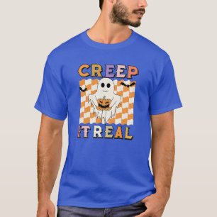 Creep It Real Skateboarding Ghost Retro Halloween T-Shirt