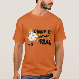 Creep It Real Skateboarding Ghost Retro Halloween T-Shirt