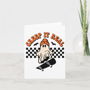 Creep It Real Skateboarding Retro Halloween Ghost Card