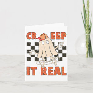 Creep It Real Skateboarding Retro Halloween Ghost Card