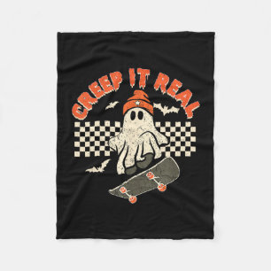 Creep It Real Skateboarding Retro Halloween Ghost Fleece Blanket