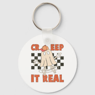 Creep It Real Skateboarding Retro Halloween Ghost  Key Ring