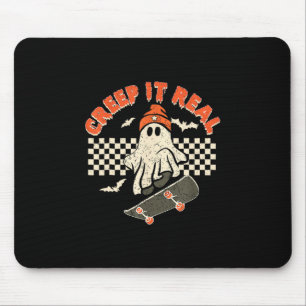 Creep It Real Skateboarding Retro Halloween Ghost Mouse Mat