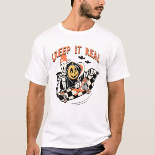 Creep It Real Skater Boy Ghost Pumpkin Skeleton Sk T-Shirt