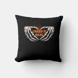 Creep It Real Skeleton Heart Hands Design Cushion