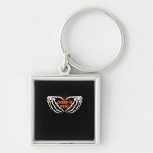 Creep It Real Skeleton Heart Hands Design Key Ring
