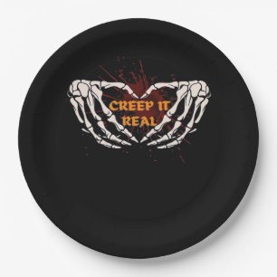 Creep It Real Skeleton Heart Hands Design Paper Plate