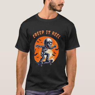 Creep It Real Spooky Dude Skull Skateboard Kids Ha T-Shirt
