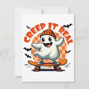 Creep it real Spooky Halloween Ghost Skating Board Invitation