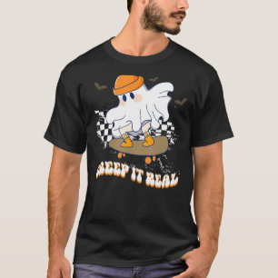 Creep It Real Vintage Ghost Skateboarding Wearing  T-Shirt