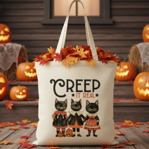 Creep It Real Vintage Kittens Retro Halloween Tote Bag