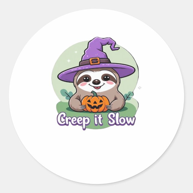 Creep It Slow � Cute Halloween Sloth Shirt with Pu Classic Round Sticker (Front)