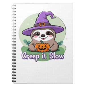 Creep It Slow – Cute Halloween Sloth Shirt with Pu Notebook