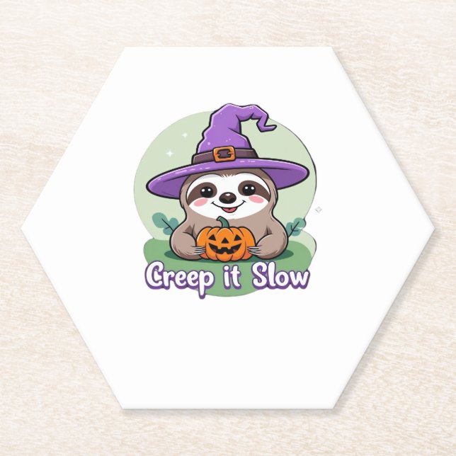 Creep It Slow � Cute Halloween Sloth Shirt with Pu Paper Coaster (Front)