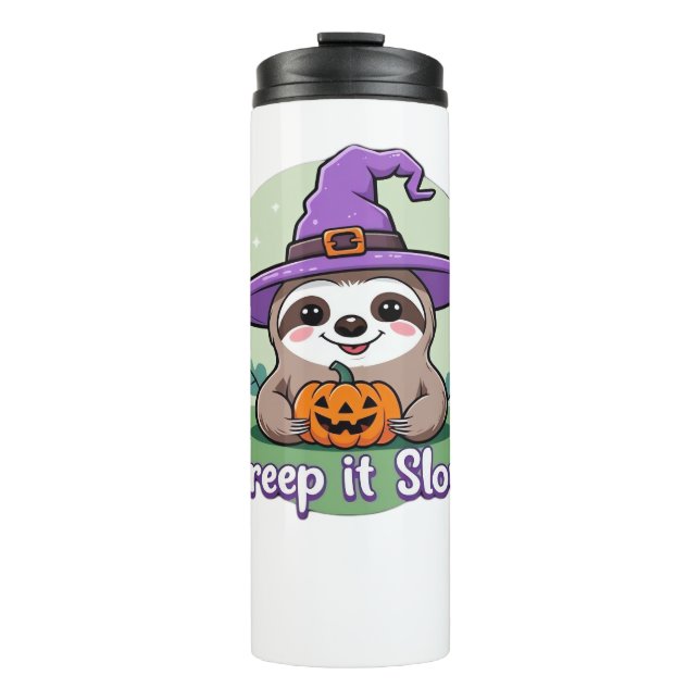 Creep It Slow – Cute Halloween Sloth Shirt with Pu Thermal Tumbler (Front)