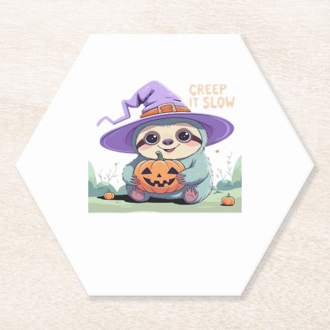 Creep It Slow � Cute Sloth Halloween Shirt  Funny  Paper Coaster (Front)