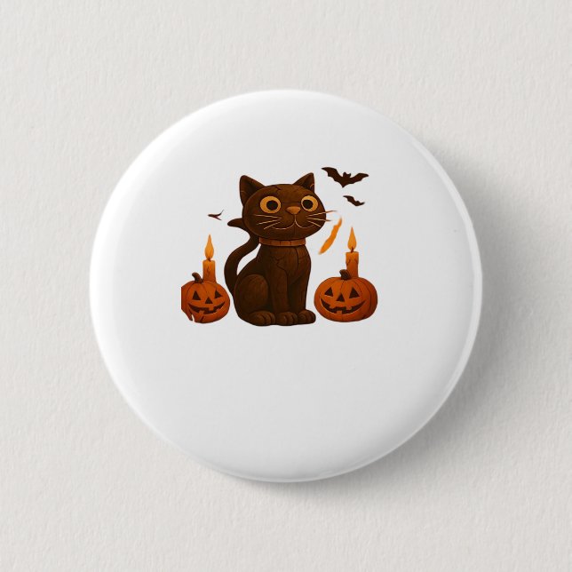Creeper Pumpkin Cat Halloween Gift Oversized T-Shi 6 Cm Round Badge (Front)