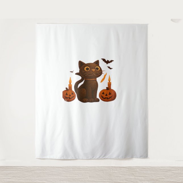 Creeper Pumpkin Cat Halloween Gift Oversized T-Shi Tapestry (Front)