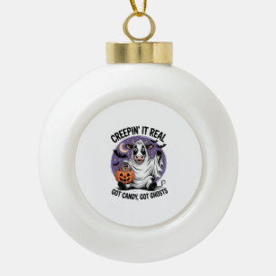 Creepin’ Cow Halloween Ceramic Ball Christmas Ornament