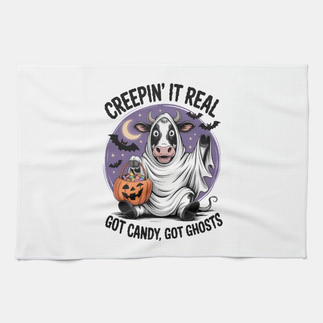Creepin� Cow Halloween Tea Towel (Horizontal)