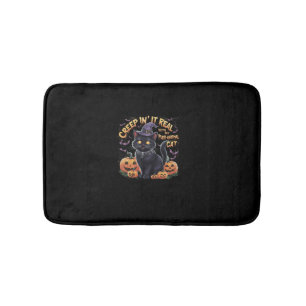 Creepin' It Real_ Adorable Black Cat Halloween Tee Bath Mat