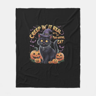 Creepin' It Real_ Adorable Black Cat Halloween Tee Fleece Blanket
