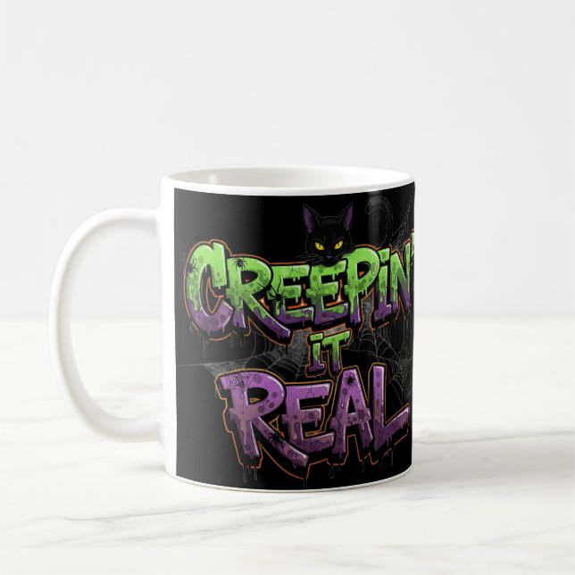 Creepin’ It Real – Cool Graffiti Halloween Cat & S Coffee Mug (Left)