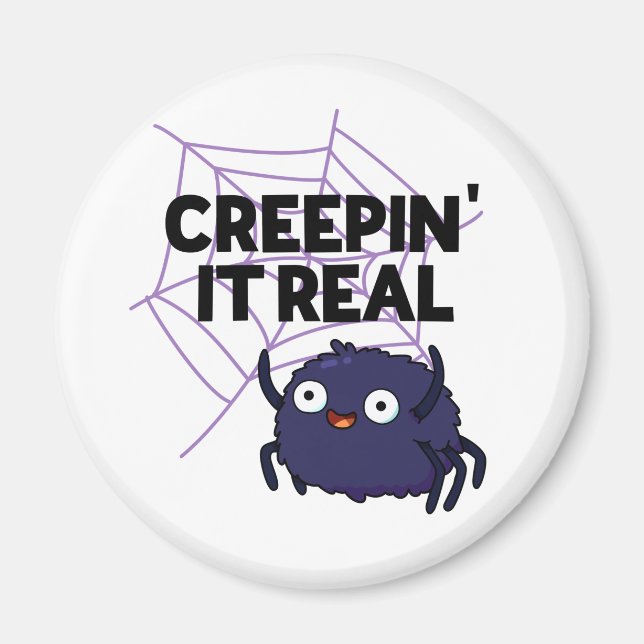 Creepin It Real Funny Halloween Spider Pun Magnet (Front)