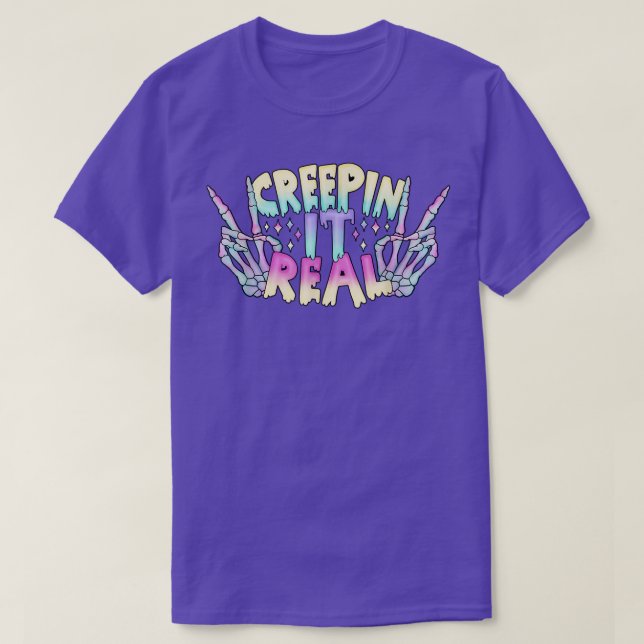 Creepin it Real Pastel Goth Aesthetic Skeleton Han T-Shirt (Design Front)