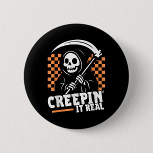 Creepin It Real Retro Grim Reaper Funny Halloween  6 Cm Round Badge