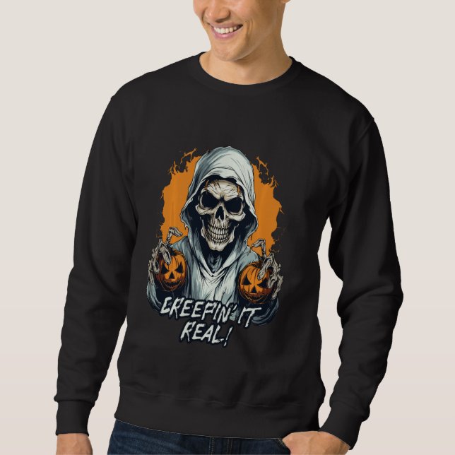 Creepin' It Real Skeleton and Jack-o-Lanterns Hall Sweatshirt (Front)