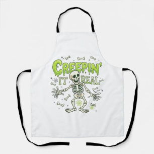 Creepin It Real Skeleton Halloween Bones Spider We Apron