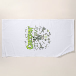 Creepin It Real Skeleton Halloween Bones Spider We Beach Towel
