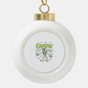 Creepin It Real Skeleton Halloween Bones Spider We Ceramic Ball Christmas Ornament